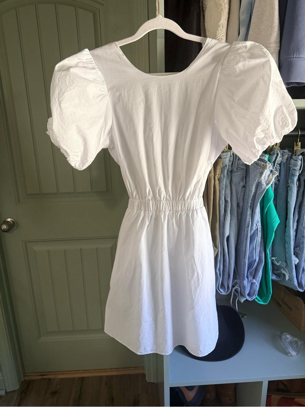 English Factory White Puff-Sleeve Mini Dress
